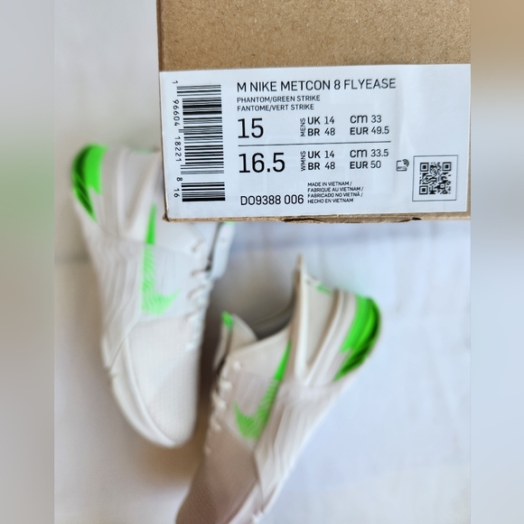 15 MEN\'S NIKE METCON 8 FLYEASE PHANTOM / GREEN DO9388-006 WEIGHTLIFTING